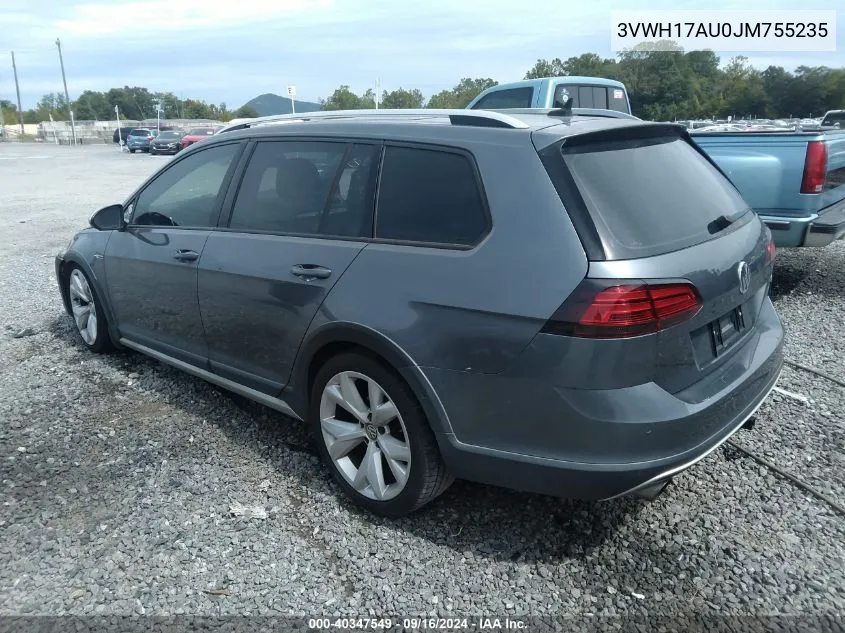 2018 Volkswagen Golf Alltrack Tsi S/Tsi Se/Tsi Sel VIN: 3VWH17AU0JM755235 Lot: 40347549