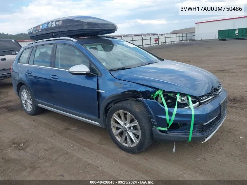 2018 Volkswagen Golf Alltrack Tsi S/Tsi Se/Tsi Sel VIN: 3VWH17AU0JM750486 Lot: 40426843