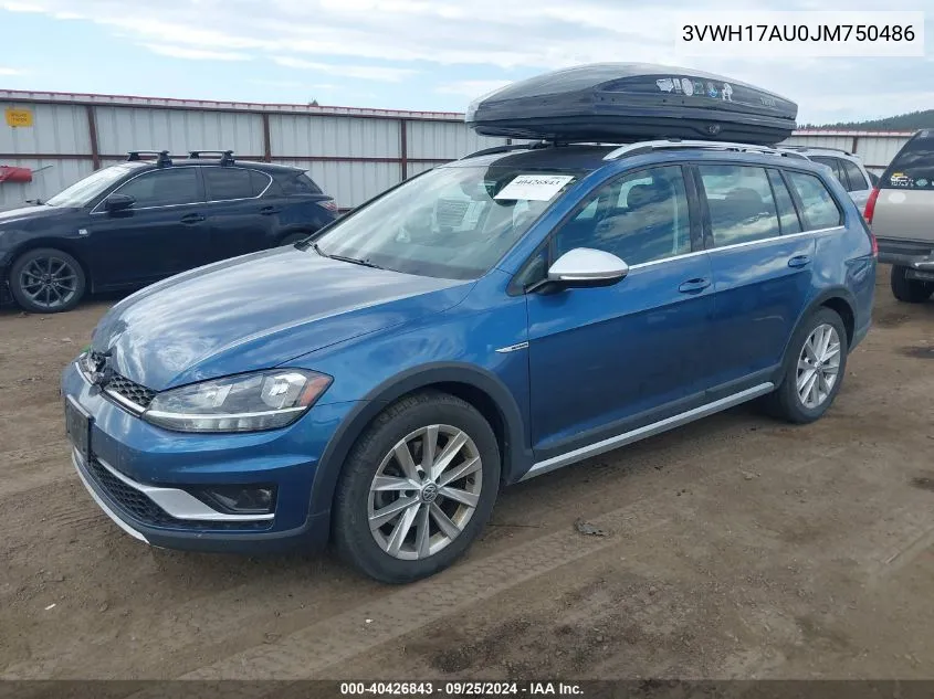 2018 Volkswagen Golf Alltrack Tsi S/Tsi Se/Tsi Sel VIN: 3VWH17AU0JM750486 Lot: 40426843