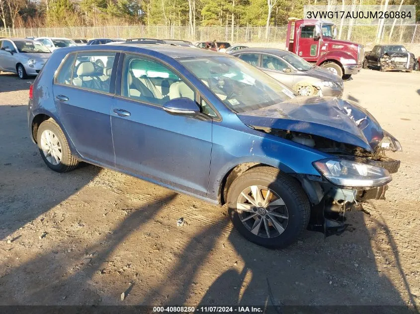 2018 Volkswagen Golf S/Se VIN: 3VWG17AU0JM260884 Lot: 40808250