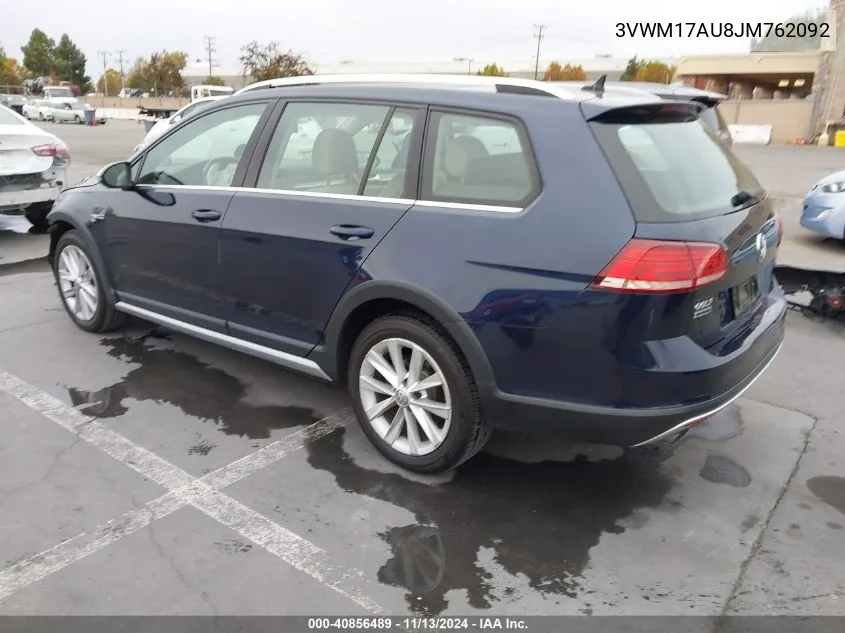 2018 Volkswagen Golf Alltrack Tsi S/Tsi Se VIN: 3VWM17AU8JM762092 Lot: 40856489