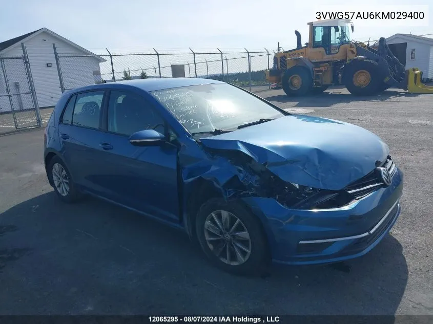 2019 Volkswagen Golf VIN: 3VWG57AU6KM029400 Lot: 12065295