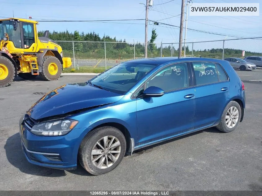 2019 Volkswagen Golf VIN: 3VWG57AU6KM029400 Lot: 12065295