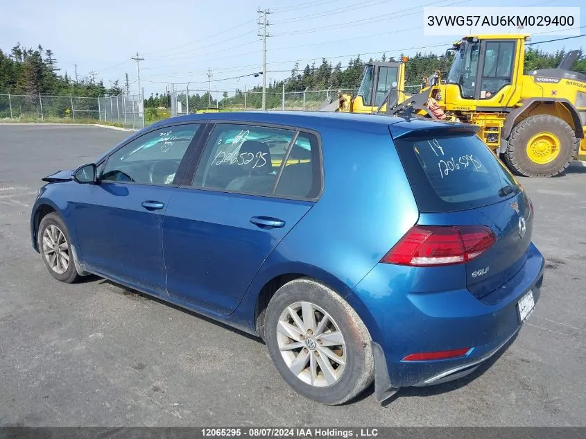 2019 Volkswagen Golf VIN: 3VWG57AU6KM029400 Lot: 12065295