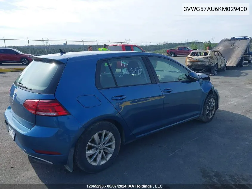 2019 Volkswagen Golf VIN: 3VWG57AU6KM029400 Lot: 12065295