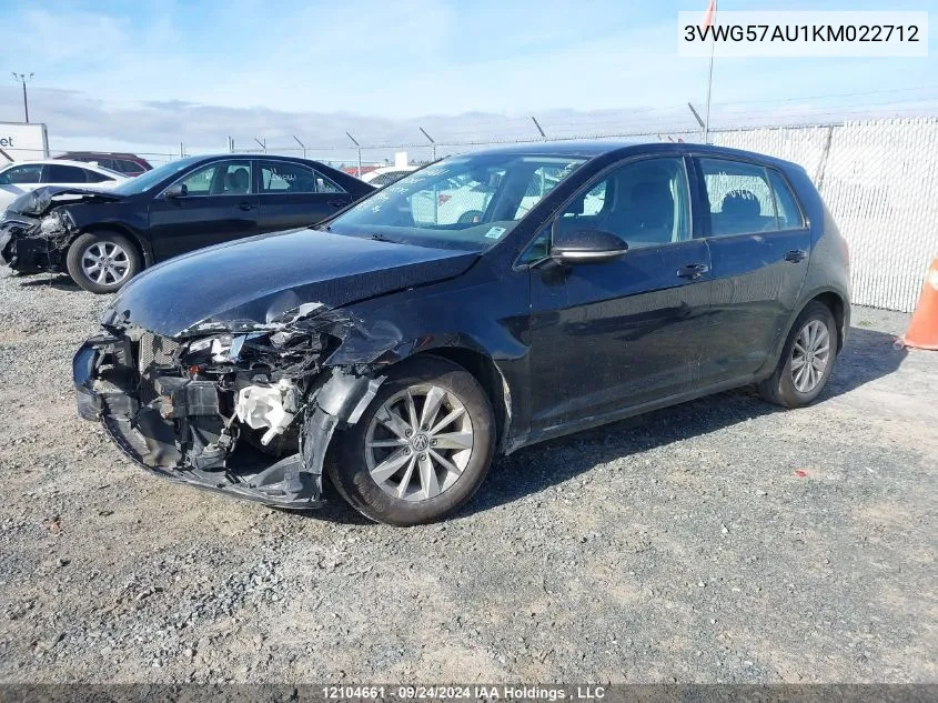 3VWG57AU1KM022712 2019 Volkswagen Golf