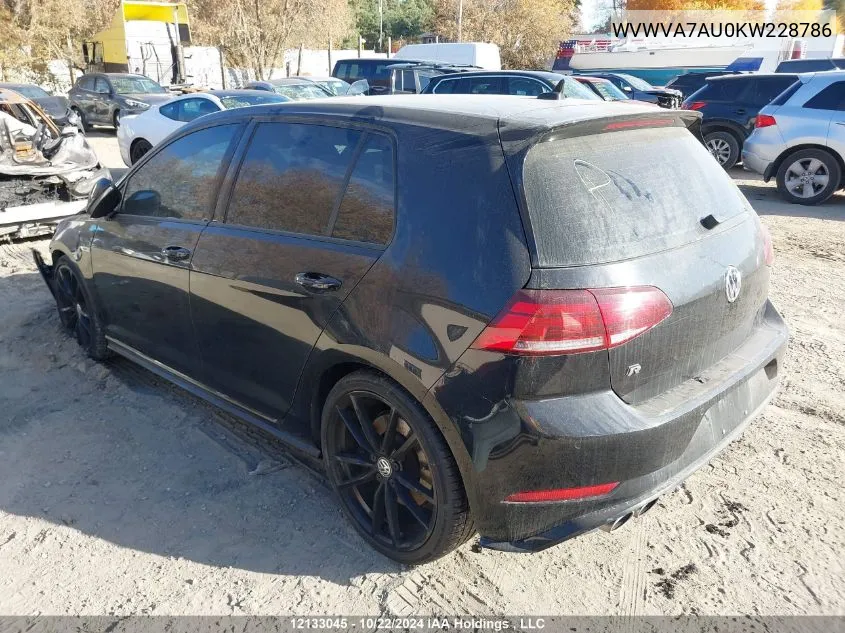 2019 Volkswagen Golf R VIN: WVWVA7AU0KW228786 Lot: 12133045