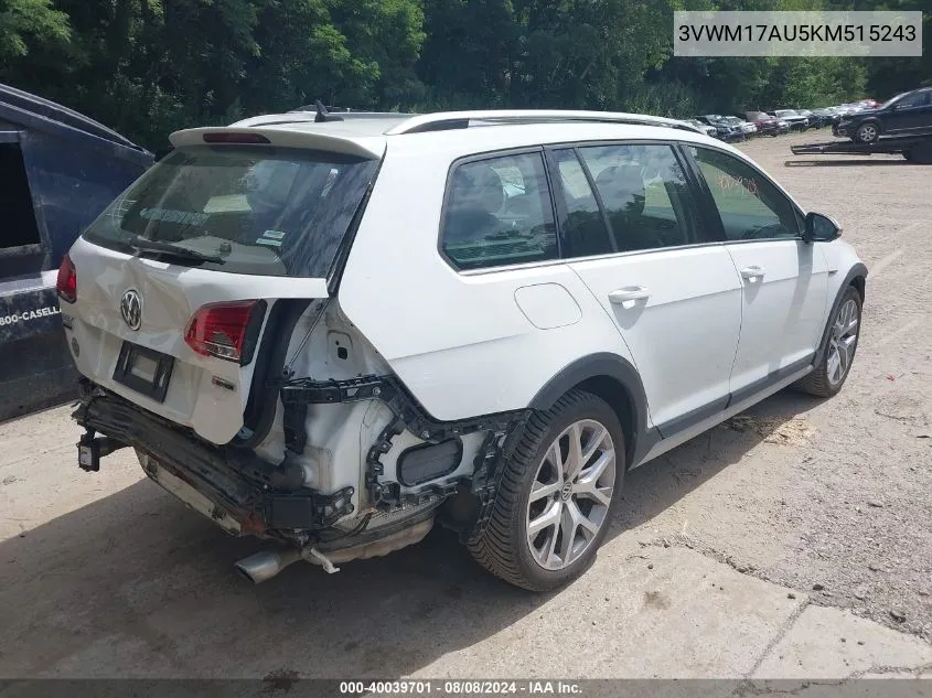 2019 Volkswagen Golf Alltrack Tsi S/Tsi Se/Tsi Sel VIN: 3VWM17AU5KM515243 Lot: 40039701