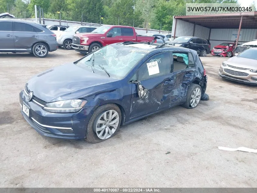 3VWG57AU7KM030345 2019 Volkswagen Golf 1.4T S/1.4T Se