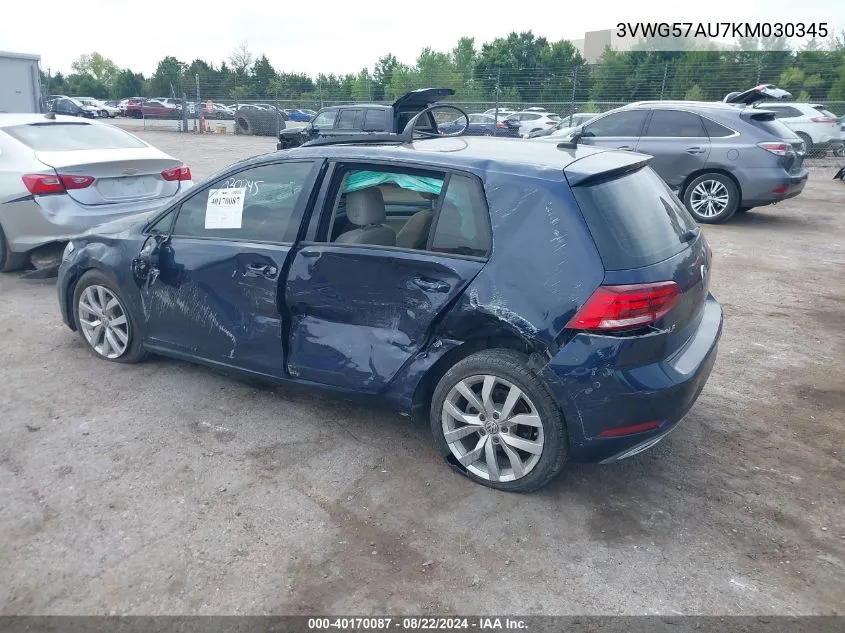 3VWG57AU7KM030345 2019 Volkswagen Golf 1.4T S/1.4T Se