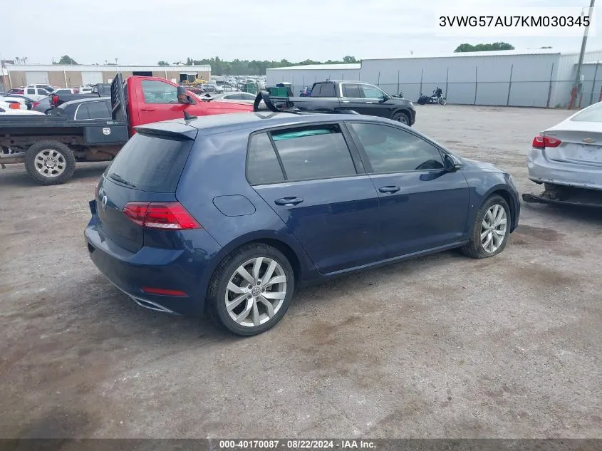 3VWG57AU7KM030345 2019 Volkswagen Golf 1.4T S/1.4T Se