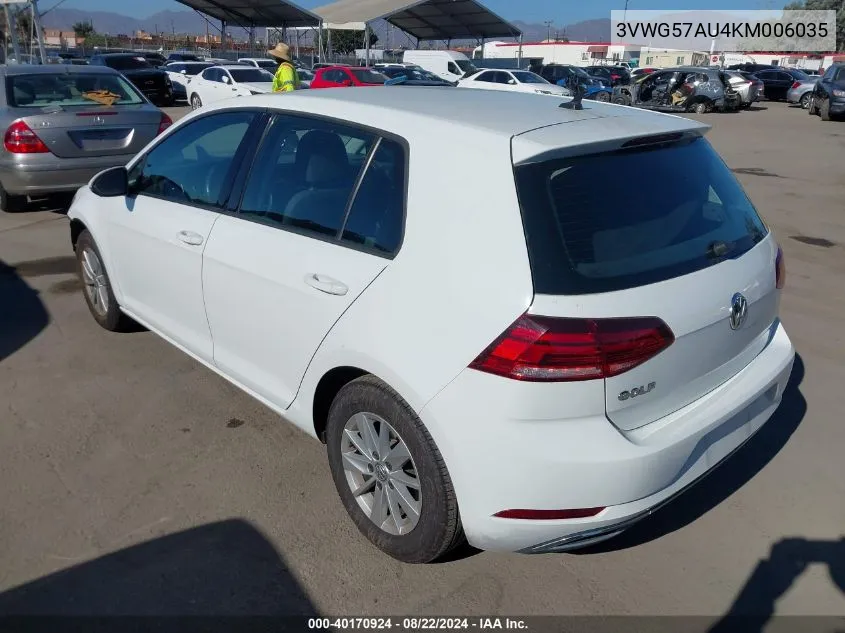 3VWG57AU4KM006035 2019 Volkswagen Golf 1.4T S/1.4T Se