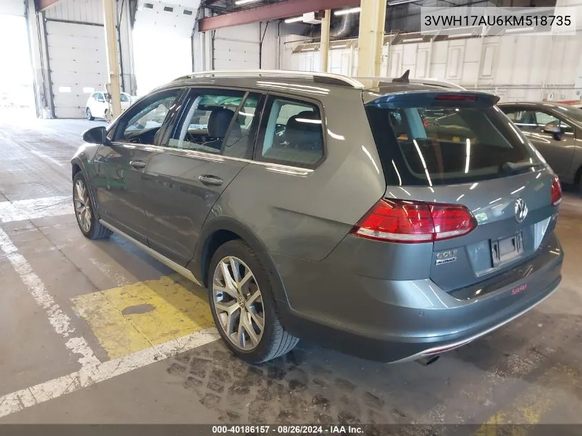 2019 Volkswagen Golf Alltrack Tsi S/Tsi Se/Tsi Sel VIN: 3VWH17AU6KM518735 Lot: 40186157