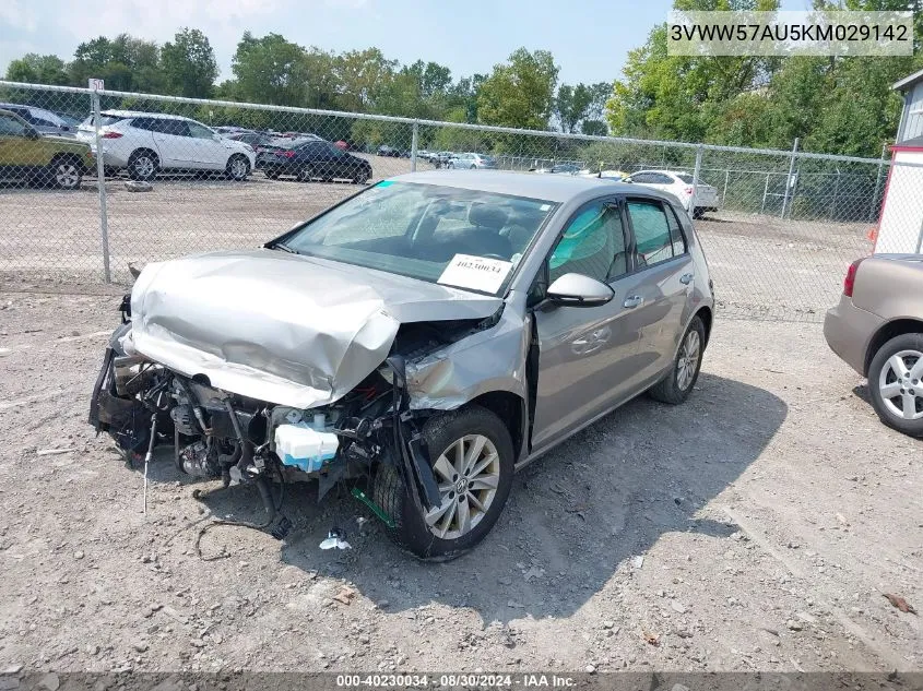 2019 Volkswagen Golf 1.4T S/1.4T Se VIN: 3VWW57AU5KM029142 Lot: 40230034