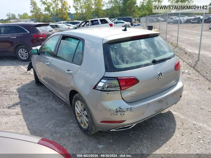 2019 Volkswagen Golf 1.4T S/1.4T Se VIN: 3VWW57AU5KM029142 Lot: 40230034