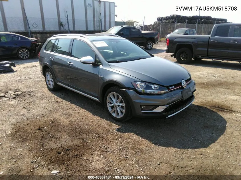 2019 Volkswagen Golf Alltrack Tsi S/Tsi Se/Tsi Sel VIN: 3VWM17AU5KM518708 Lot: 40337481