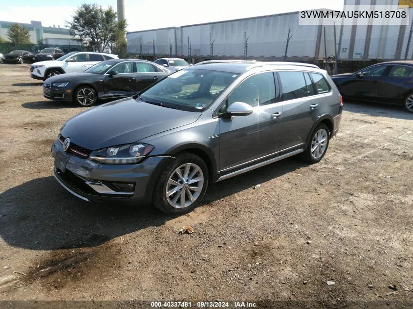 2019 Volkswagen Golf Alltrack Tsi S/Tsi Se/Tsi Sel VIN: 3VWM17AU5KM518708 Lot: 40337481