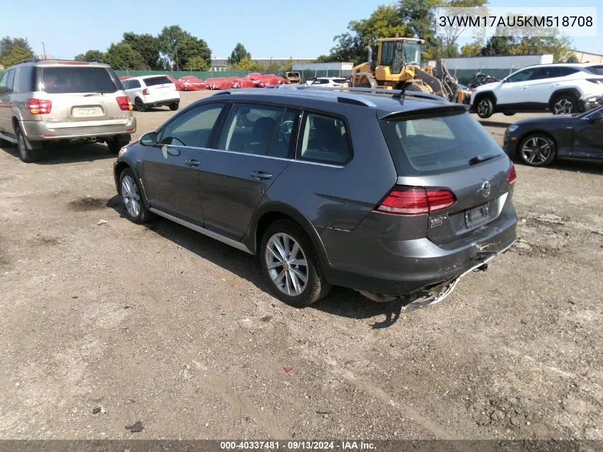 2019 Volkswagen Golf Alltrack Tsi S/Tsi Se/Tsi Sel VIN: 3VWM17AU5KM518708 Lot: 40337481