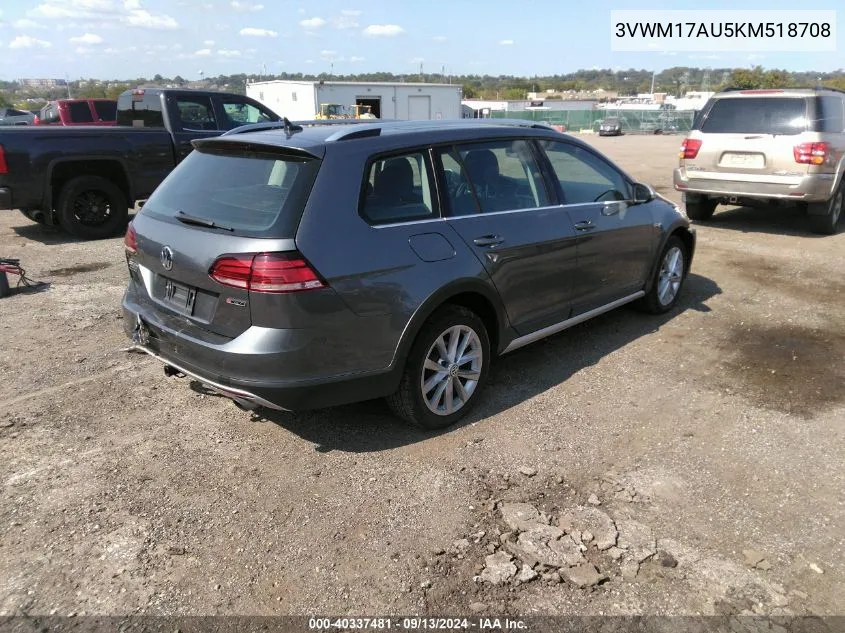 2019 Volkswagen Golf Alltrack Tsi S/Tsi Se/Tsi Sel VIN: 3VWM17AU5KM518708 Lot: 40337481