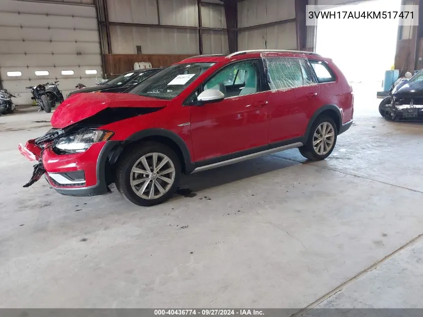 2019 Volkswagen Golf Alltrack Tsi S/Tsi Se/Tsi Sel VIN: 3VWH17AU4KM517471 Lot: 40436774