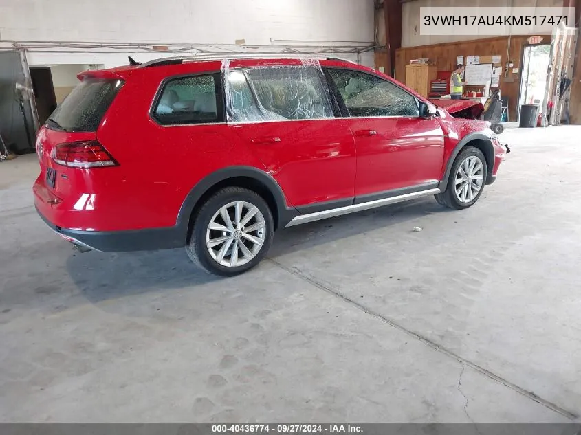 2019 Volkswagen Golf Alltrack Tsi S/Tsi Se/Tsi Sel VIN: 3VWH17AU4KM517471 Lot: 40436774