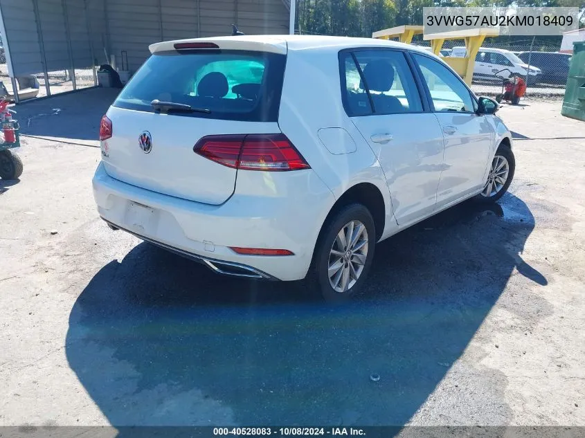 3VWG57AU2KM018409 2019 Volkswagen Golf 1.4T S/1.4T Se