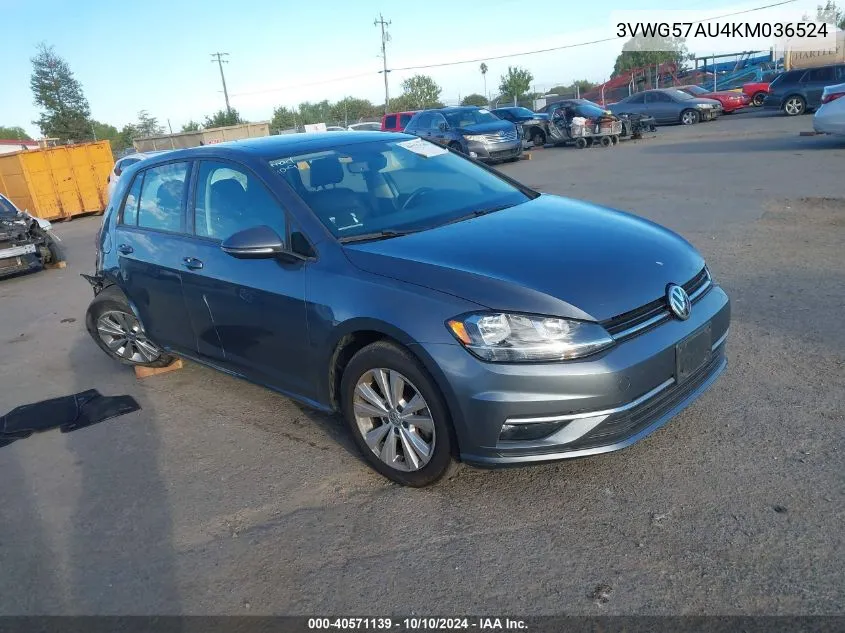 2019 Volkswagen Golf 1.4T S/1.4T Se VIN: 3VWG57AU4KM036524 Lot: 40571139