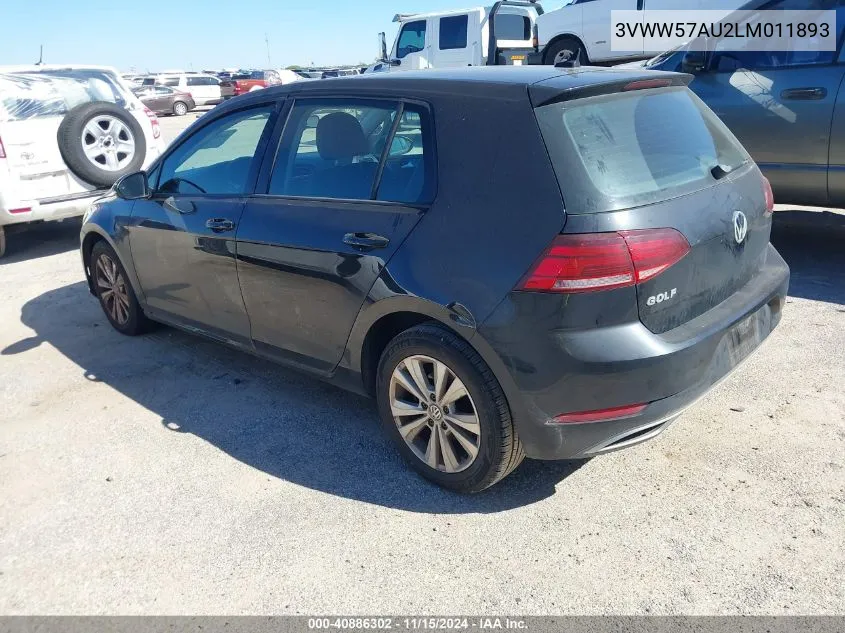 2020 Volkswagen Golf 1.4T Tsi VIN: 3VWW57AU2LM011893 Lot: 40886302