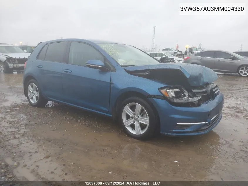 2021 Volkswagen Golf VIN: 3VWG57AU3MM004330 Lot: 12097308