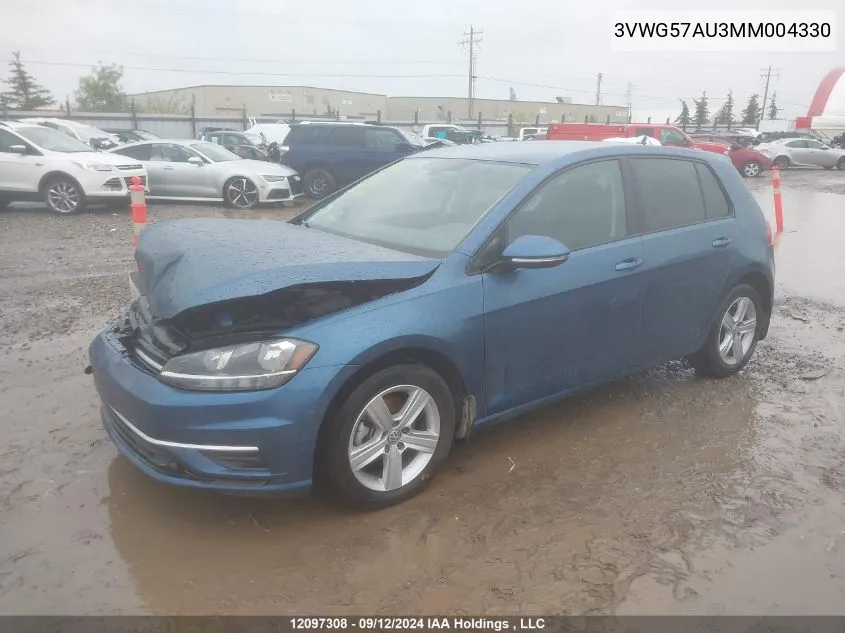 2021 Volkswagen Golf VIN: 3VWG57AU3MM004330 Lot: 12097308