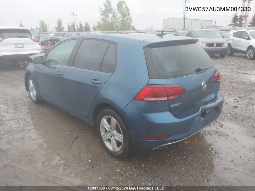 2021 Volkswagen Golf VIN: 3VWG57AU3MM004330 Lot: 12097308