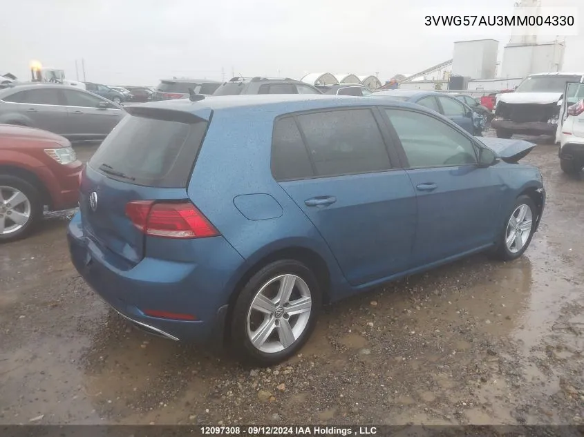 2021 Volkswagen Golf VIN: 3VWG57AU3MM004330 Lot: 12097308