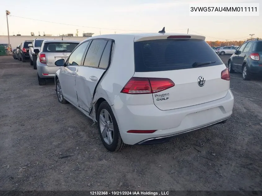 2021 Volkswagen Golf VIN: 3VWG57AU4MM011111 Lot: 12132368