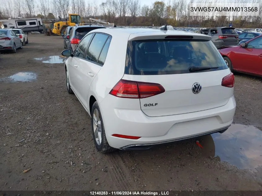 2021 Volkswagen Golf VIN: 3VWG57AU4MM013568 Lot: 12140283