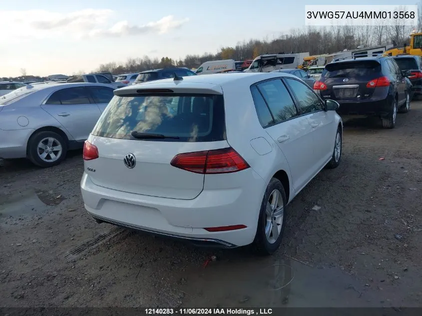 2021 Volkswagen Golf VIN: 3VWG57AU4MM013568 Lot: 12140283