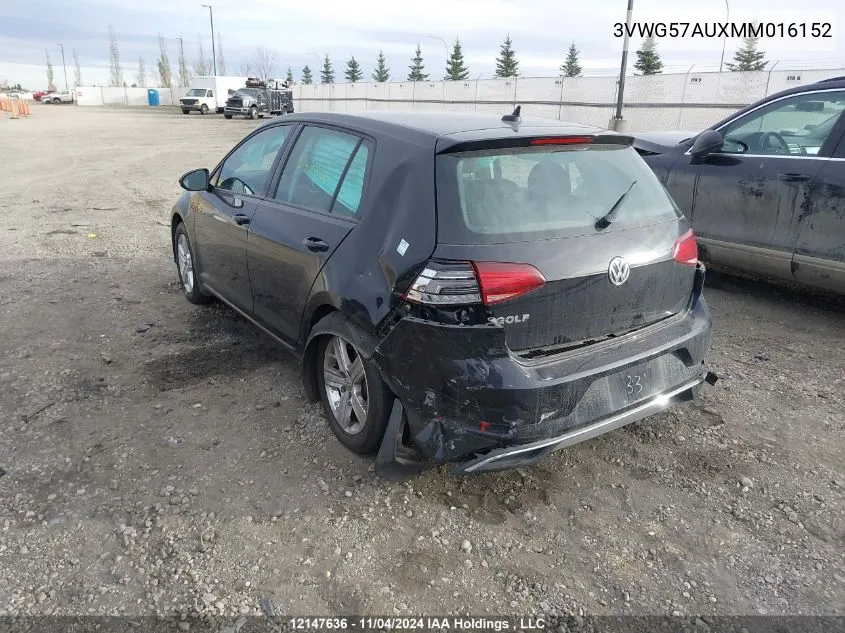 2021 Volkswagen Golf VIN: 3VWG57AUXMM016152 Lot: 12147636