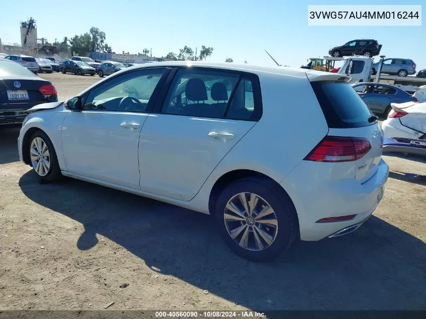 2021 Volkswagen Golf 1.4T Tsi VIN: 3VWG57AU4MM016244 Lot: 40560090