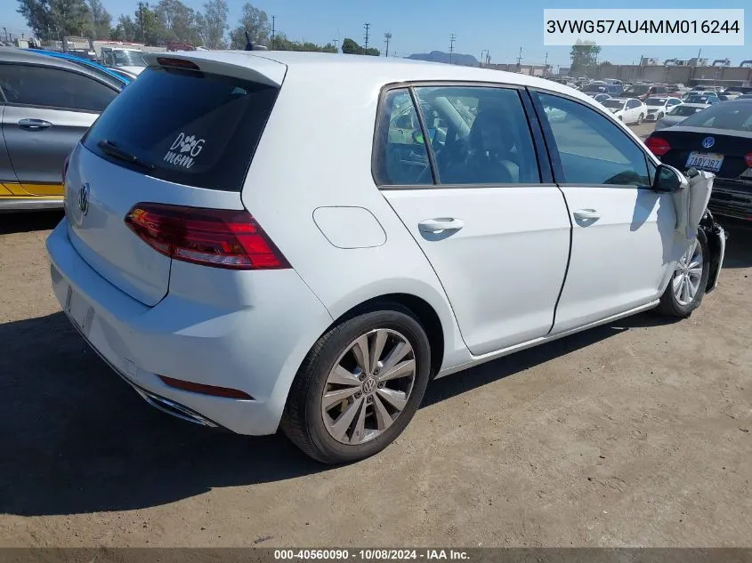 2021 Volkswagen Golf 1.4T Tsi VIN: 3VWG57AU4MM016244 Lot: 40560090