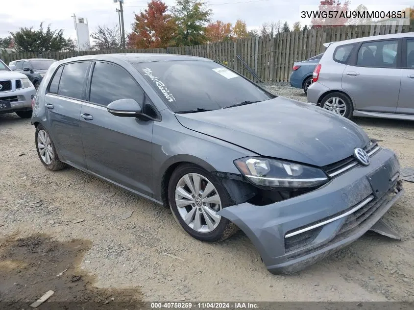 2021 Volkswagen Golf 1.4T Tsi VIN: 3VWG57AU9MM004851 Lot: 40758259