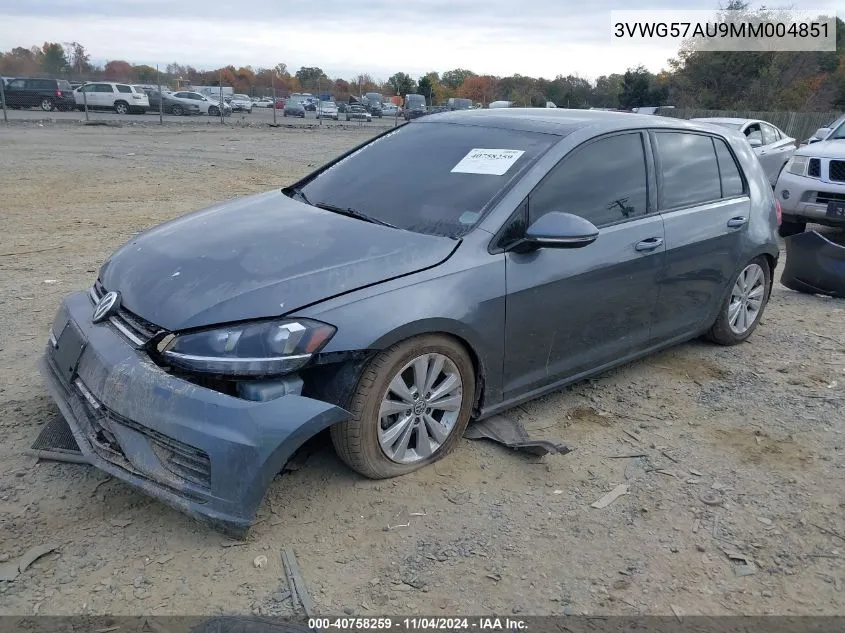 2021 Volkswagen Golf 1.4T Tsi VIN: 3VWG57AU9MM004851 Lot: 40758259