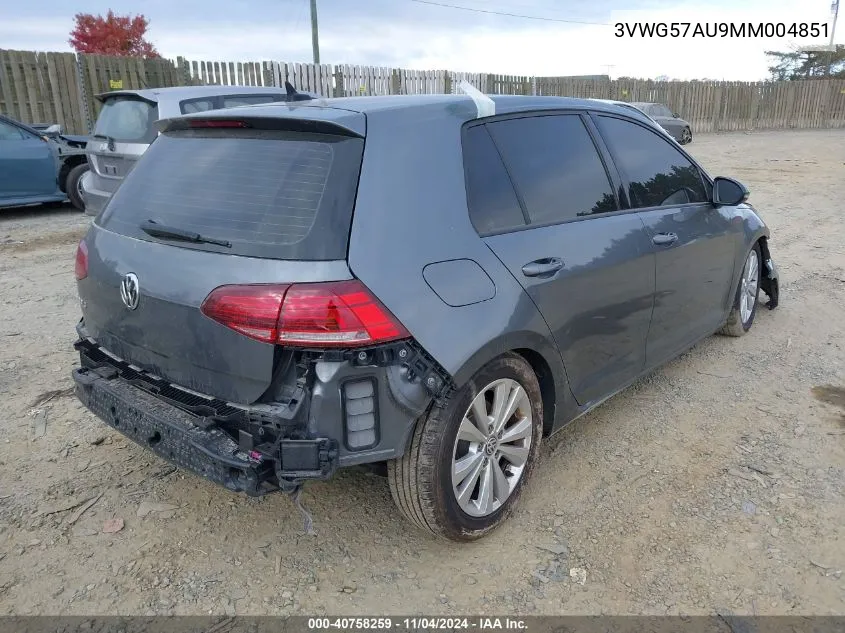 2021 Volkswagen Golf 1.4T Tsi VIN: 3VWG57AU9MM004851 Lot: 40758259