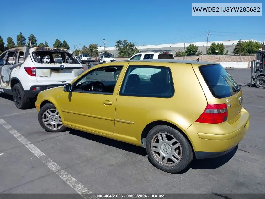 2000 Volkswagen Gti Glx VIN: WVWDE21J3YW285632 Lot: 40451656