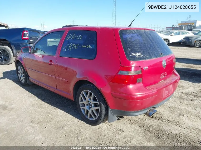 2002 Volkswagen Gti VIN: 9BWDE21J124028655 Lot: 12136031