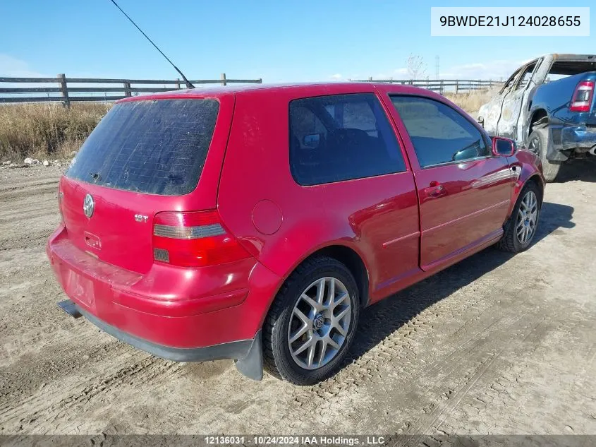 2002 Volkswagen Gti VIN: 9BWDE21J124028655 Lot: 12136031