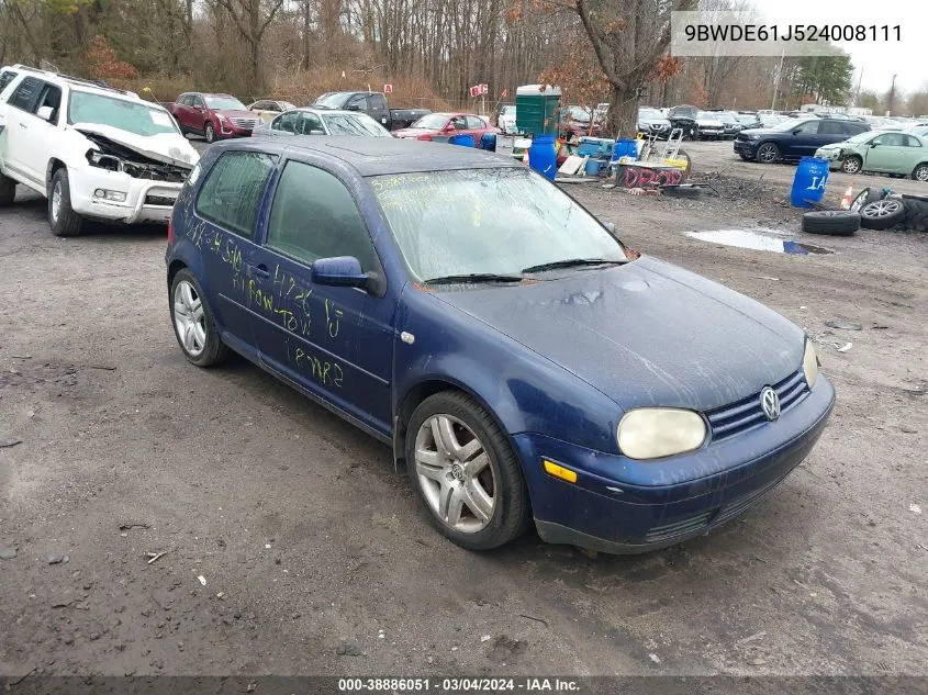 2002 Volkswagen Gti 1.8L (A5) VIN: 9BWDE61J524008111 Lot: 38886051