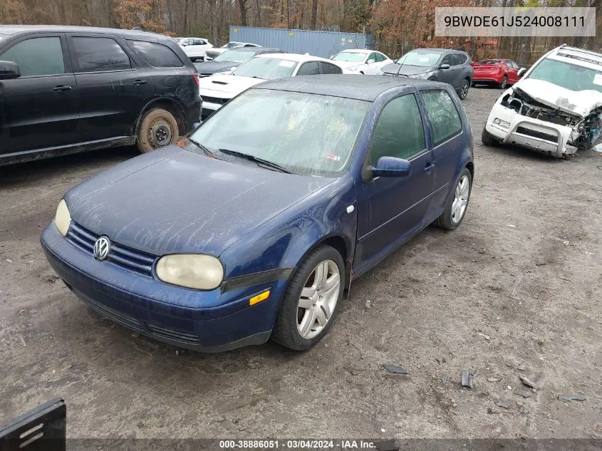 2002 Volkswagen Gti 1.8L (A5) VIN: 9BWDE61J524008111 Lot: 38886051