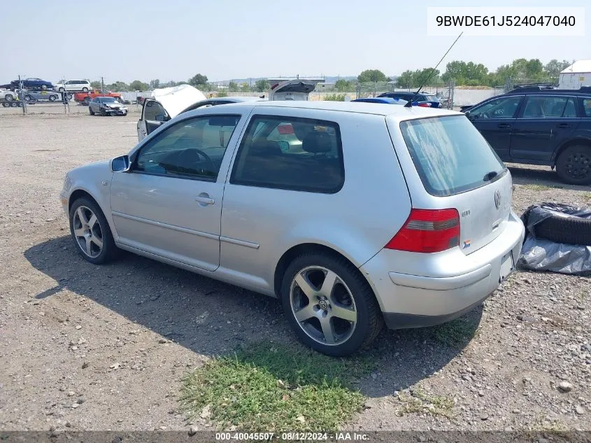 2002 Volkswagen Gti 1.8L VIN: 9BWDE61J524047040 Lot: 40045507