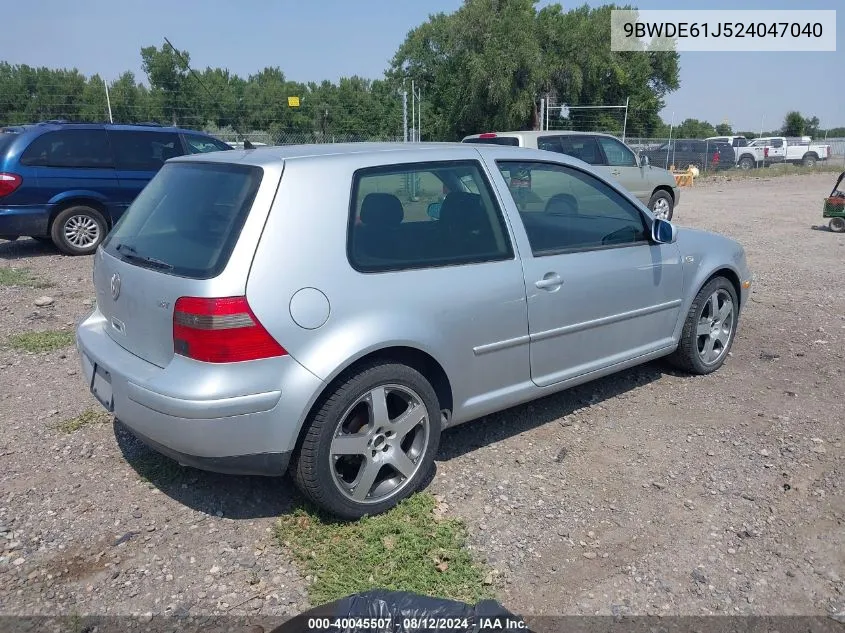 2002 Volkswagen Gti 1.8L VIN: 9BWDE61J524047040 Lot: 40045507