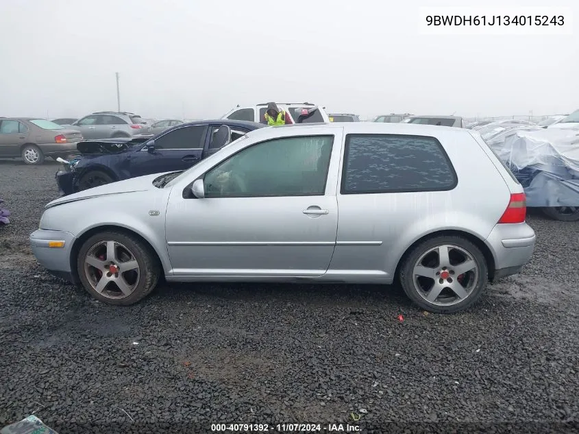 2003 Volkswagen Gti Vr6 VIN: 9BWDH61J134015243 Lot: 40791392