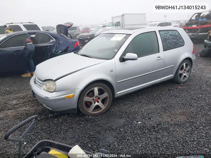 2003 Volkswagen Gti Vr6 VIN: 9BWDH61J134015243 Lot: 40791392